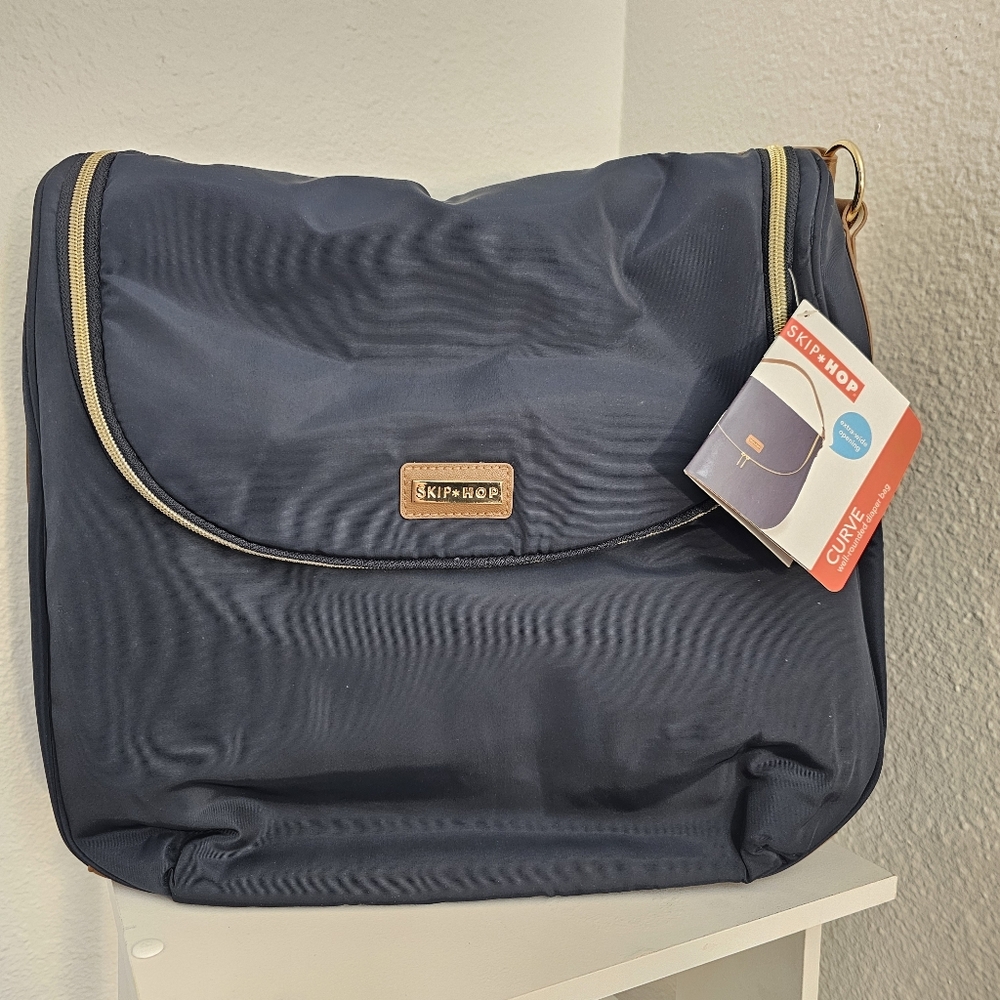 Skip Hop Navy Blue Zip Up Baby Diaper Bag With Stroller Straps NWT With Gold Zip - Picture 2 of 16